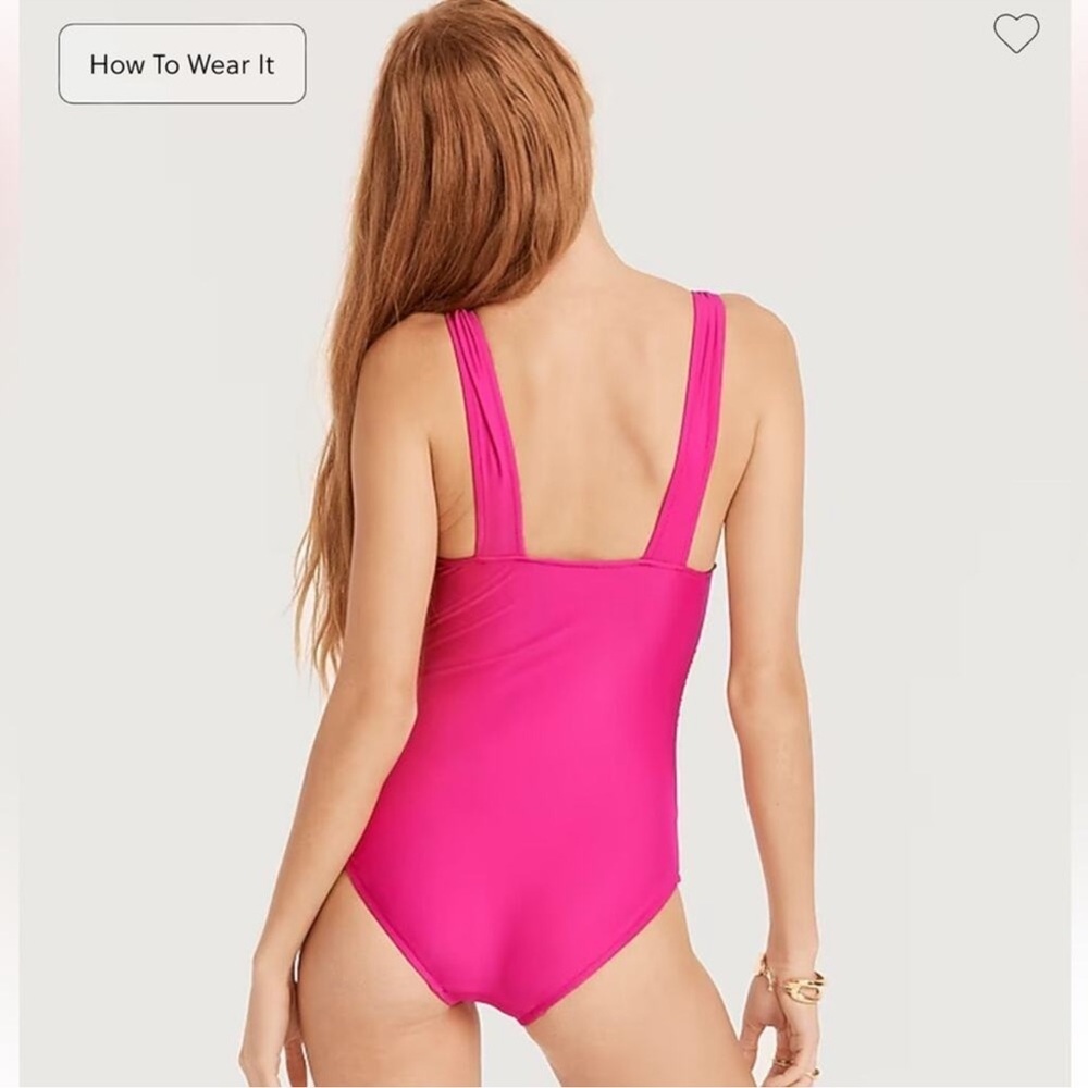 J. Crew Ruched V neck one piece Swimsuit Size Radiant Fuchsia NWT - Picture 3 of 3